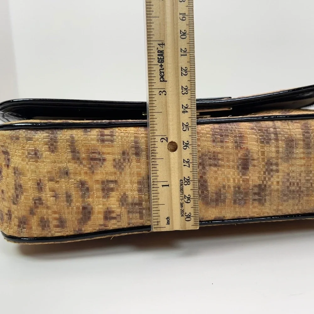 Kate Spade Woven Straw Crossbody Bag Gold Turn Lock Leopard Print Satchel Medium